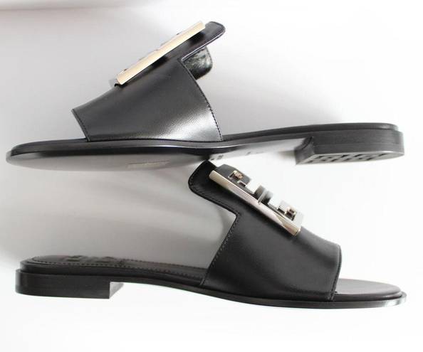 Givenchy  4G Black Leather Silver Logo Slides