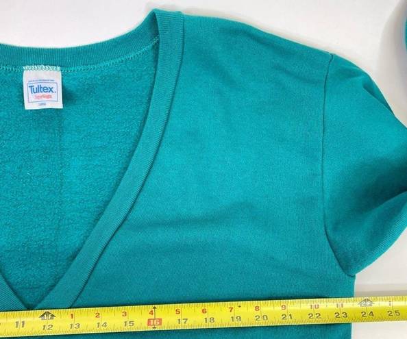 Tultex  Vintage Sweatshirt 90s Deep V Teal Green Large Retro Preppy