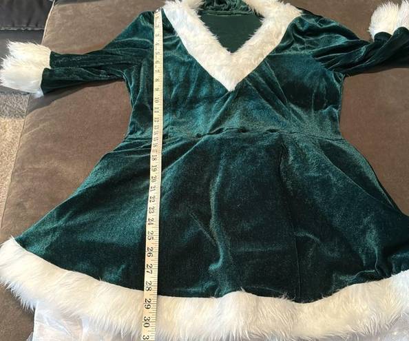 ma*rs Short Green Hooded Dress White FauxFur Trim  Claus Santa Christmas Size L NEW