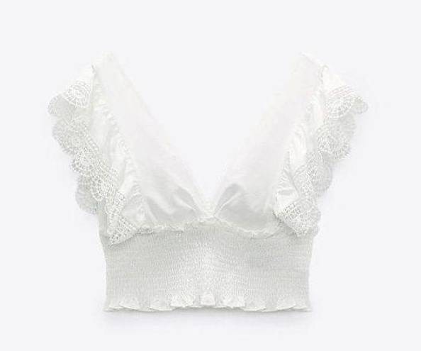 ZARA WHTE RUFFLED BLOUSE CROP TOP XS