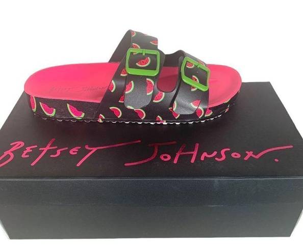 Betsey Johnson  Calli Black Pink Dopamine Fruit Print Sandals Size 7