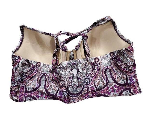 Cacique Swim By  Paisley Underwire Longline Bikini Top Size 44D Purple Blue Tan