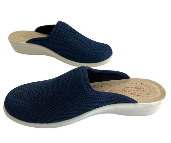 Vera Pelle FLY FLOT Blue Slide on Clogs  Leather Insole Made in Italy