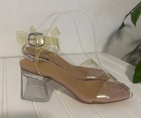 Truffle Collection Clear Strap Chunky Heeled Sandals, Clear Block Heel Size 5.5