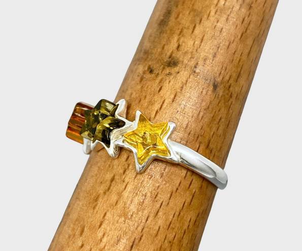 Sterling Silver Genuine Baltic Amber Stars Ring - Sz 8