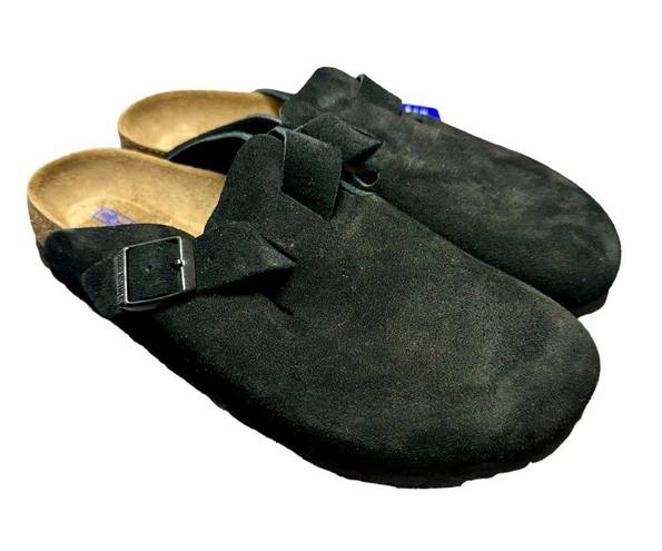 Birkenstock Boston Footbed Slip On Backless Clogs Black Suede Shoes EU 39