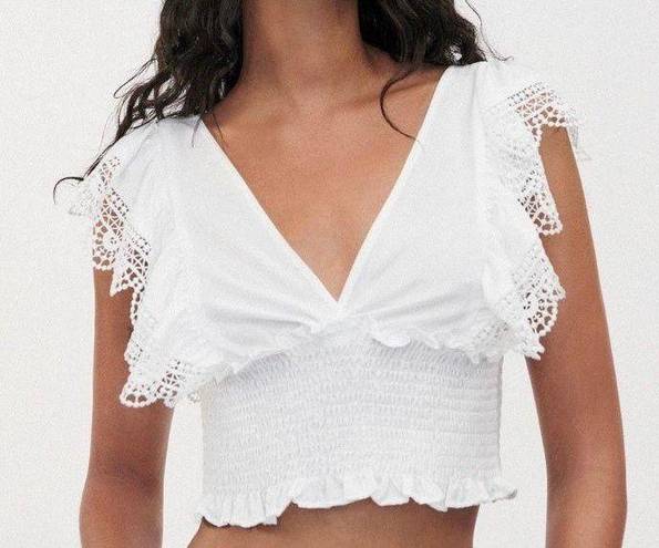 ZARA WHTE RUFFLED BLOUSE CROP TOP XS