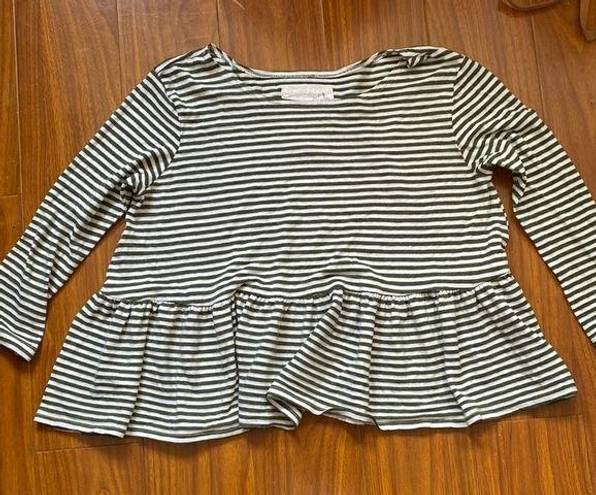 We The Free Free People Olive Striped Peplum Long Sleeve Top