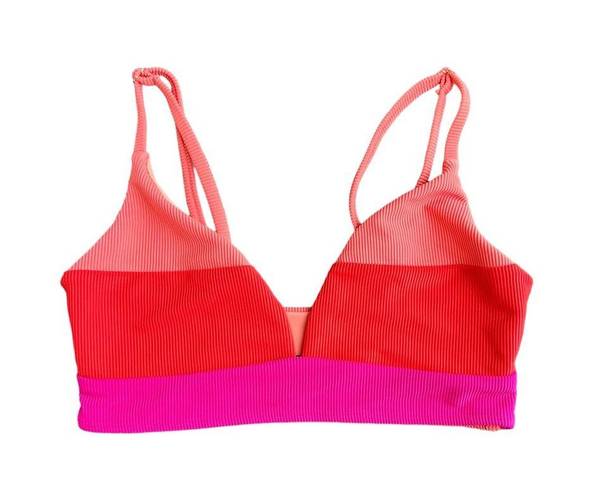 Beach Riot  Striped Riza Magenta Colorblock Triangle Bikini Top Size Small