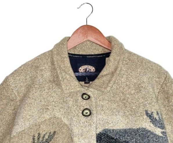 Krass&co VTG County Clothing . Tan/Black Moose & Bears Fleece Button Front Crop Jacket