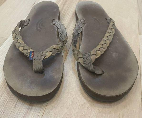 Rainbow Sandals Rainbow thong sandles Sz 7 leather flip flops brown slip ons