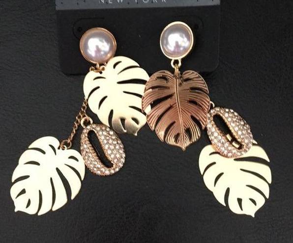 Nicole Miller New  Pearl Palm Leaves & Pave Earring