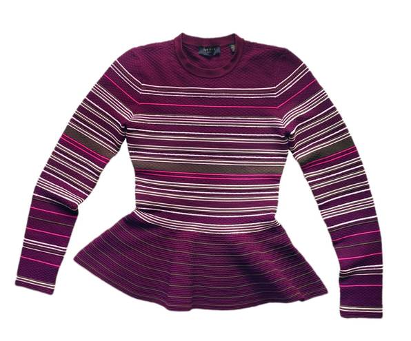 Ted Baker London Purple Stripe Peplum Blouse Sweater