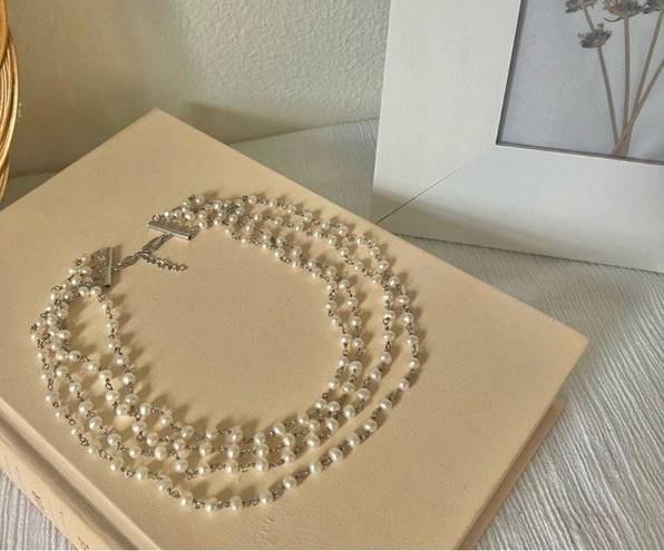 American Vintage Vintage “Cosette” 925 Sterling Silver Pearl Necklace 16” Four Strand Classic