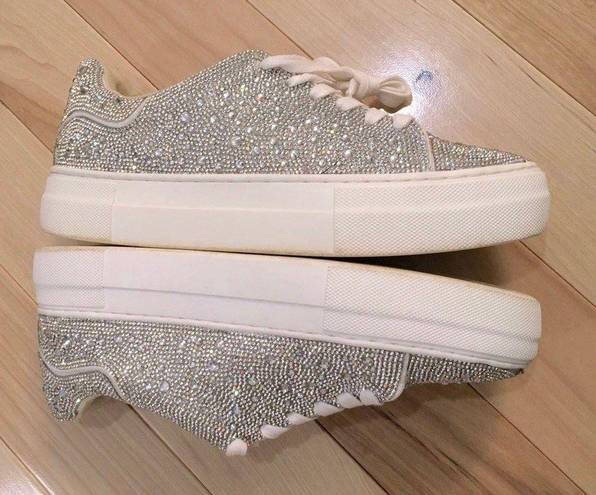 Betsey Johnson Suton Silver Rhinestone Platform Sneakers size 7.5