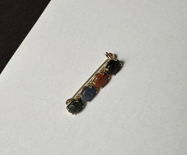 Hand Crafted Multi Color Scarab Style Gold Tone Brooch Pin