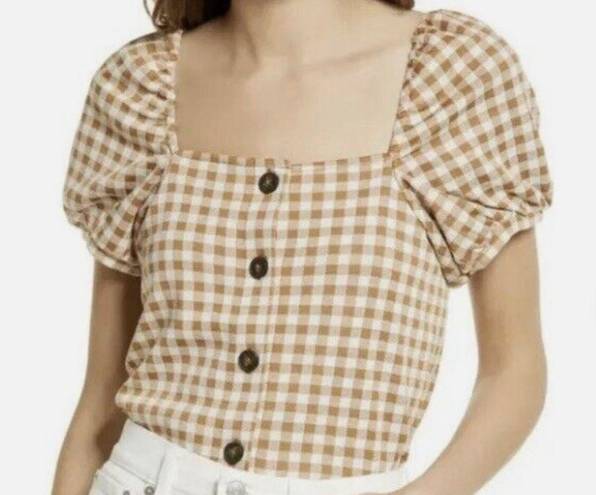 Madewell ‎ Gingham Square Neck Puff Sleeve Top Sz XS