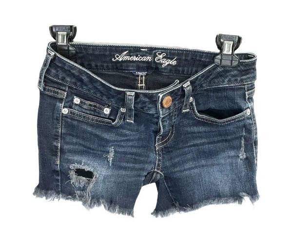 American Eagle Frayed Ripped Holes Stretch Short Jean Shorts Women 00