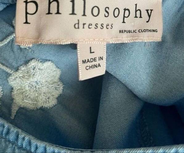 Philosophy  Dress Chambray‎ Embroidered Floral High Low Tunic Dress Size Large