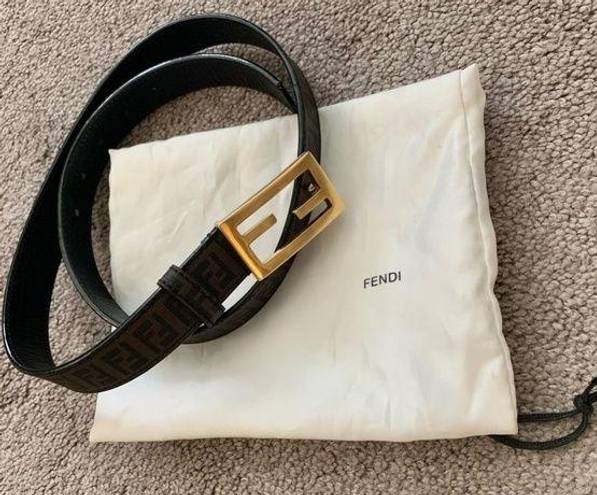 Fendi Authentic unisex  black and brown FF monogram belt with dust bag size 36”