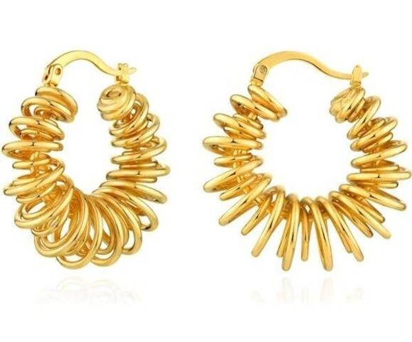 Twisted 14K Gold Plated  Beaded Thick Hoop Earrings