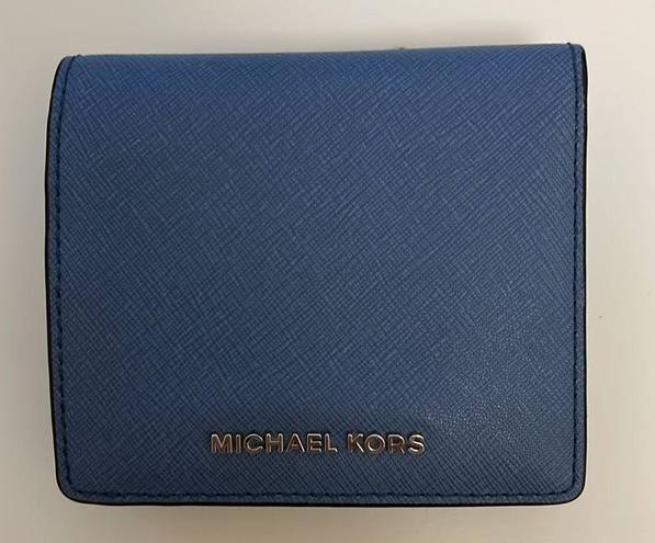 Michael Kors  Women Leather Bi-fold Wallet Medium Blue ID/Card Slot Bill Holder