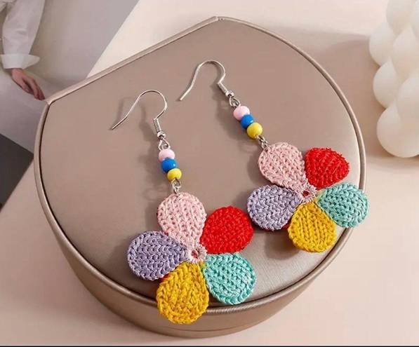 Petal Braided Colorful Five- Flower Beaded Earrings