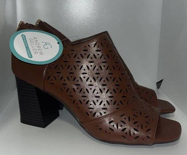 Andrew Geller Andrew Gellar CHASE Open Toe Bootie 3” Block Heel Women’s 9 Memory Foam Brown