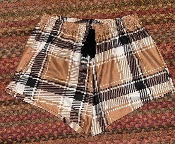 Lounge BLACK & BROWN STRETCH PLAID CASUAL  SHORTS