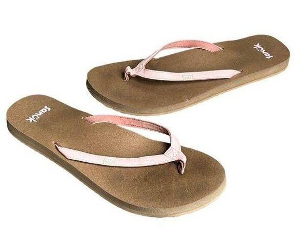 Sanuk  Flip Flop Sandals 9 Pink Tan Yoga Mat Footbed Comfort Casual Summer Beach