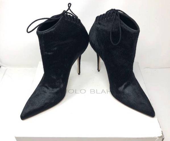 Manolo Blahnik black calf hair pointed booties, size 40, NWOT