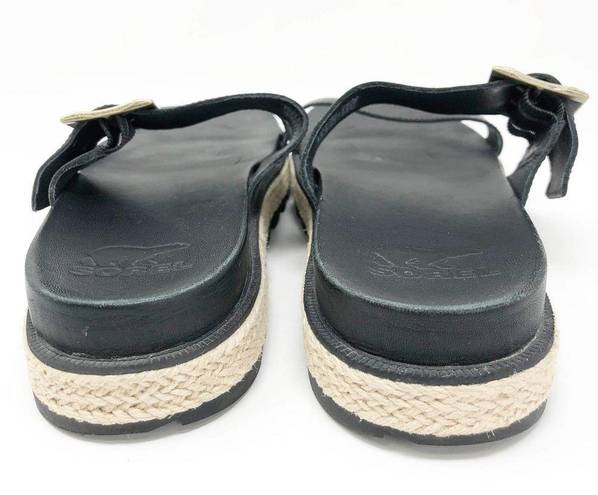 Sorel Like New  Women's Roaming Black Leather Platform Espadrille Sandal 9