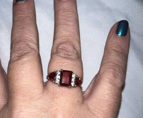 Ruby Faux  and CZ Silver Tone Ring