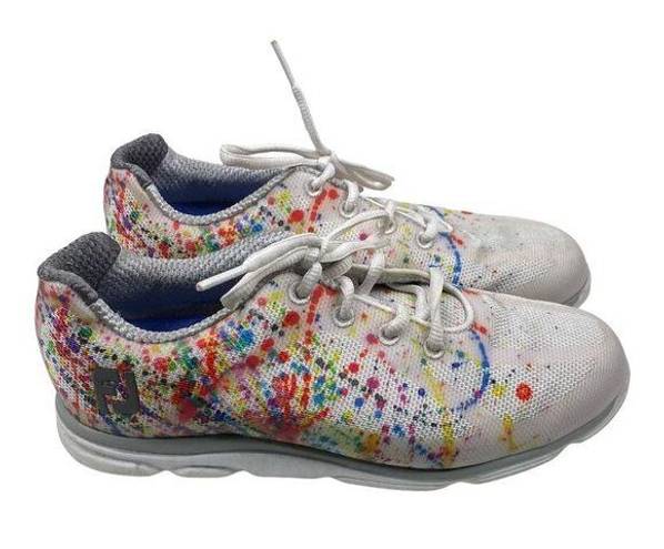 FootJoy  Empower Paint Splatter Rainbow Spikeless Golf Shoes White Size 6.5M