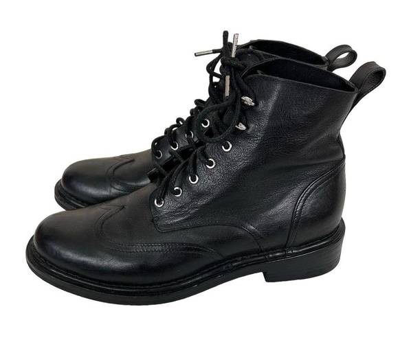 Rag and Bone  Black Leather Wingtip Combat Boots Sz 38.5