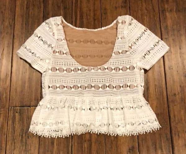 Tracy Reese  Top White Peplum Crochet Lace