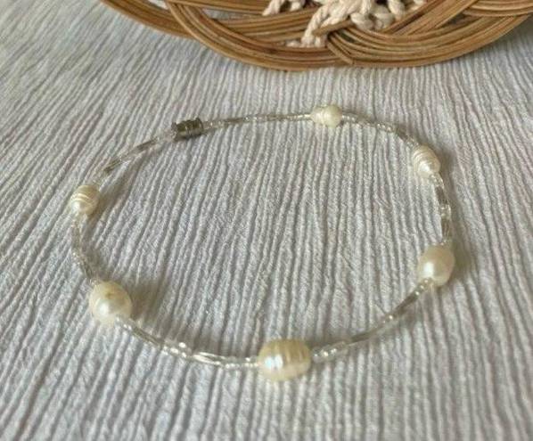 Handmade “Niamh” Baroque Pearl Seed Bead Anklet White Pearlcore Neutral