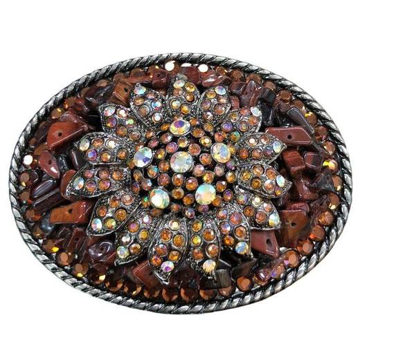 Ivan Taiwan Rare Vintage Beaded Belt Buckle Western Hippie Boho Brown