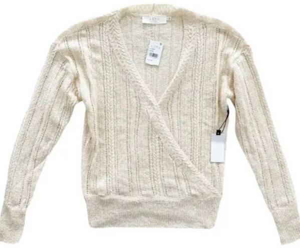 ASTR NWT  Wrap Front Pointelle Sweater In Cream Size Medium Long Sleeve Open Knit