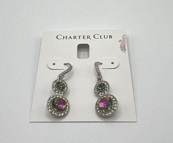 Charter Club  Pave & Stone Halo Double Drop Earrings in Silver-Tone MSRP $25 NWT