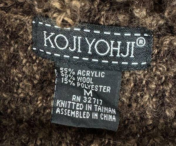 Koji Yohji Loop Fringe Collar Button Front Boucle Duster Sweater Brown Medium