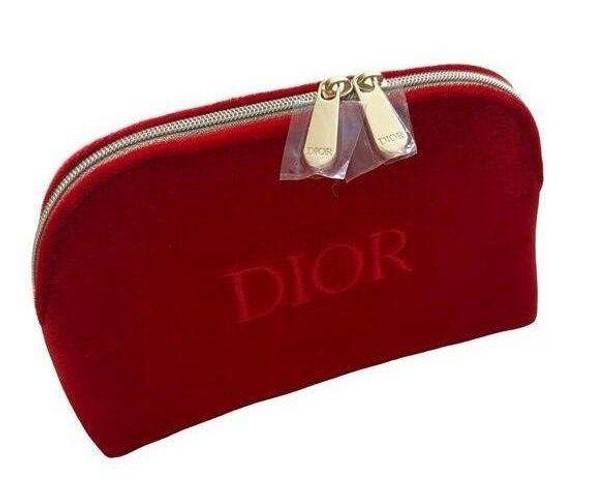 Christian Dior New  Red Velvet Double Zipper Travel Cosmetic Toiletry Evening Bag