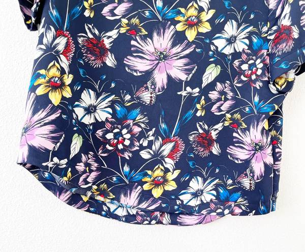 Highline Navy Blue Floral Short Sleeve Blouse