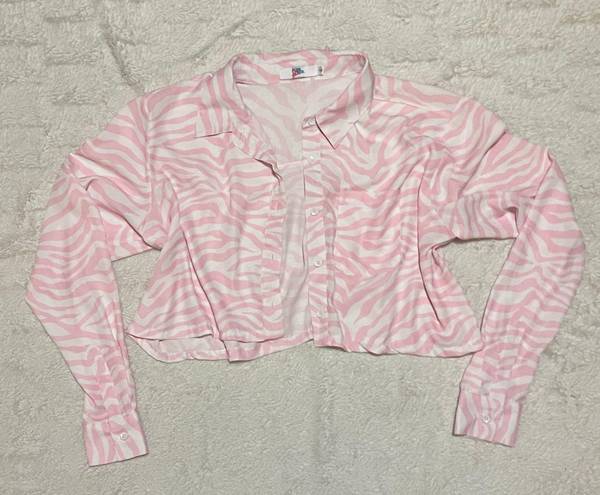 Elsie & Fred Pink Zebra Cropped Button Up