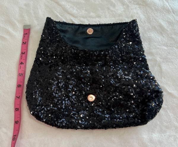 Victoria's Secret Victoria’s Secret Black Sequin Clutch Purse Zipper Pocket Rose Finish Hardware