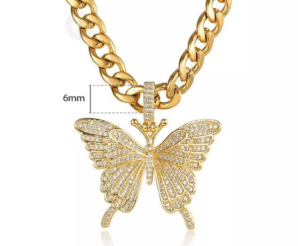 Custom Made NEW gold Plated Cuban Link Butterfly Chain Necklace