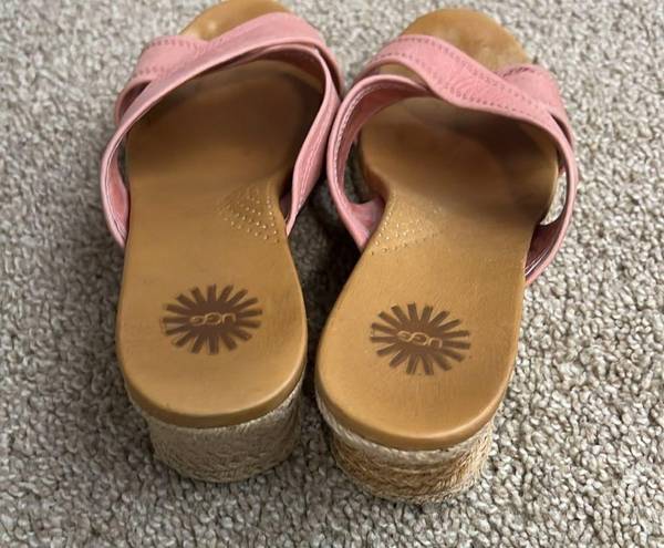 UGG  Pink Leather Criss Cross Mule Wedge Sandals Women's 7.5