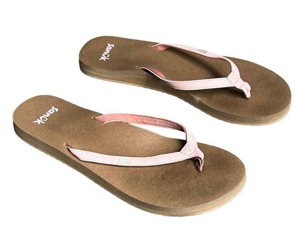 Sanuk  Flip Flop Sandals 9 Pink Tan Yoga Mat Footbed Comfort Casual Summer Beach