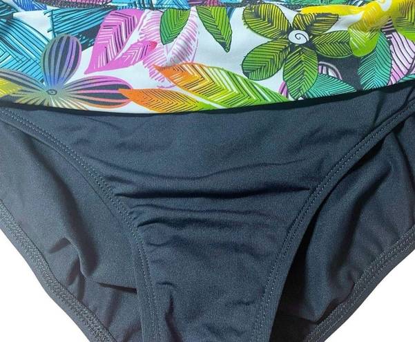 La Blanca NWT  Vintage Y2K Ruched Tropical Waist Black Bikini Bottom Size 12 NEW