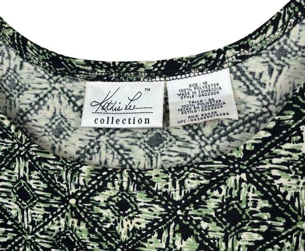 Kathie Lee Collection Kathie Lee VTG 90s Black & Green Abstract Floral Sleeveless Straight Midi Dress 